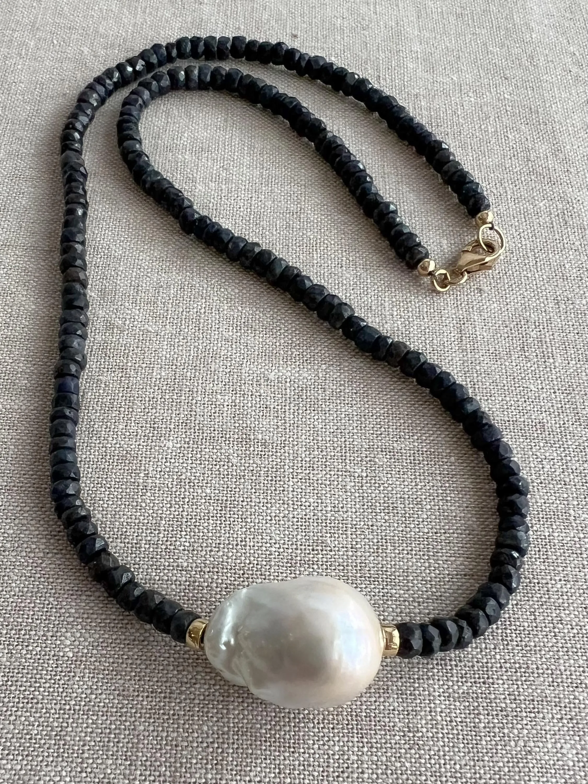 Sapphire Necklace with Baroque Pearl Accent, Gemstone Necklace, September Birthstone, Gift for Her, Boho Necklace, Timeless Necklace