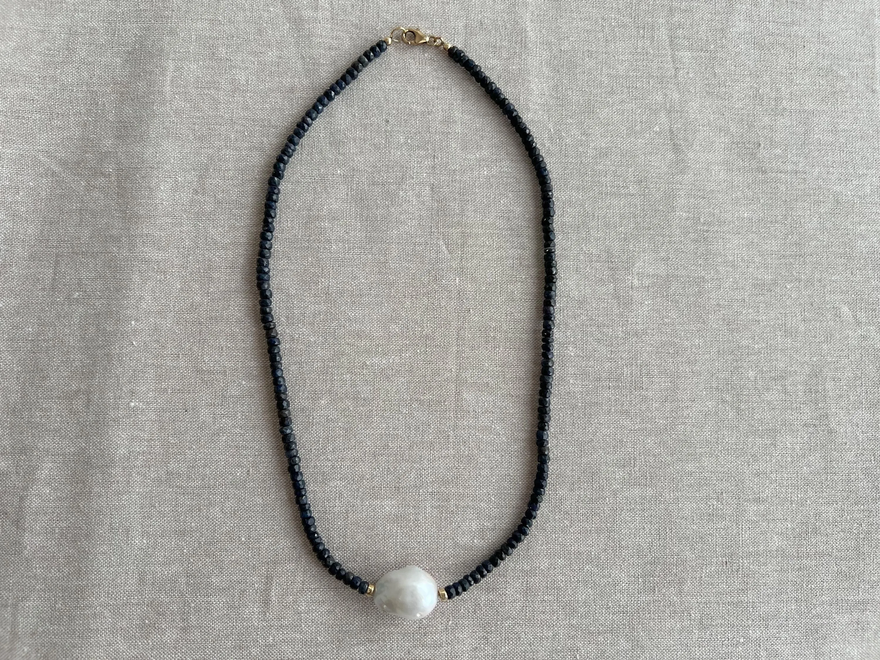 Sapphire Necklace with Baroque Pearl Accent, Gemstone Necklace, September Birthstone, Gift for Her, Boho Necklace, Timeless Necklace
