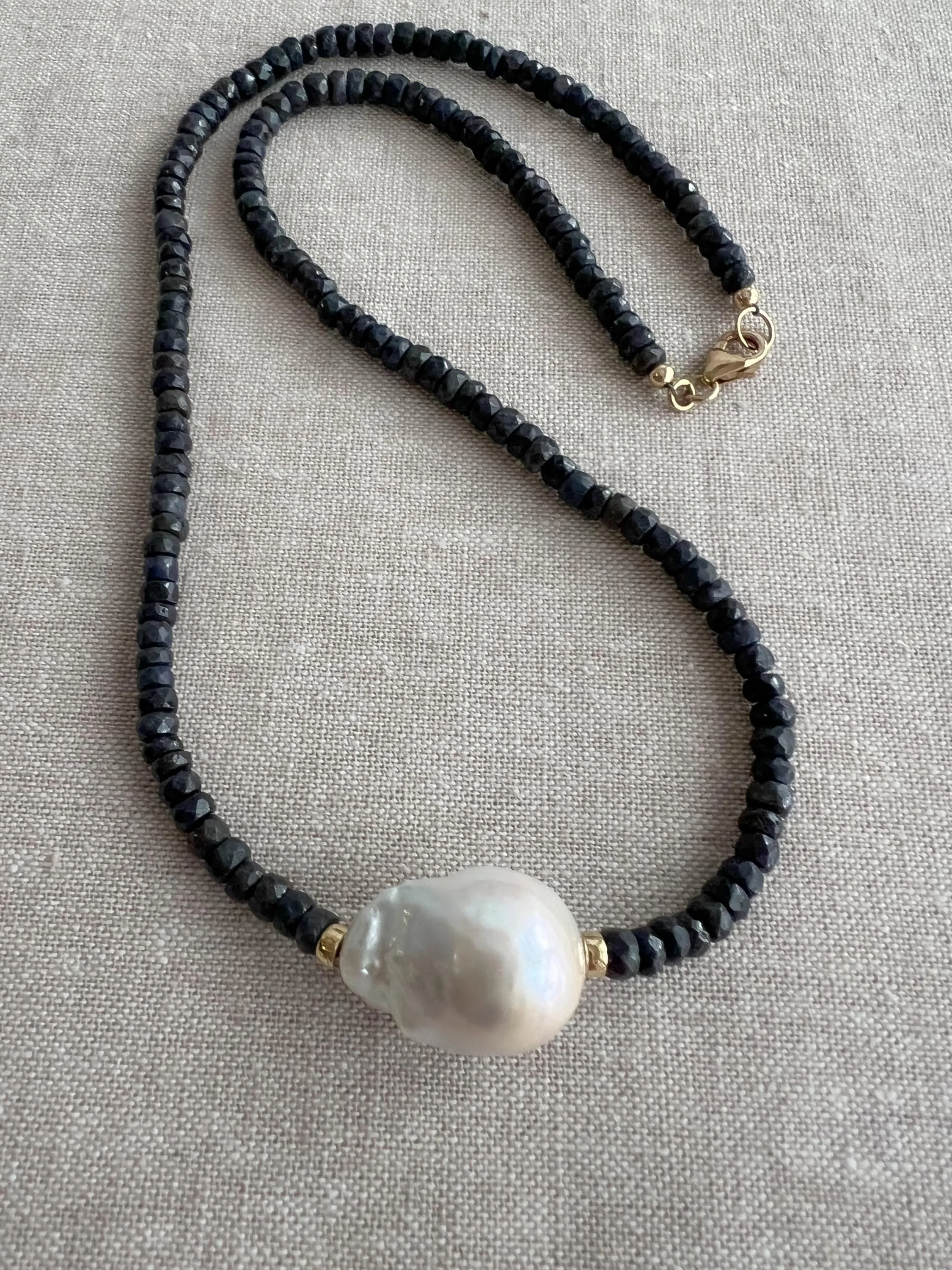 Sapphire Necklace with Baroque Pearl Accent, Gemstone Necklace, September Birthstone, Gift for Her, Boho Necklace, Timeless Necklace