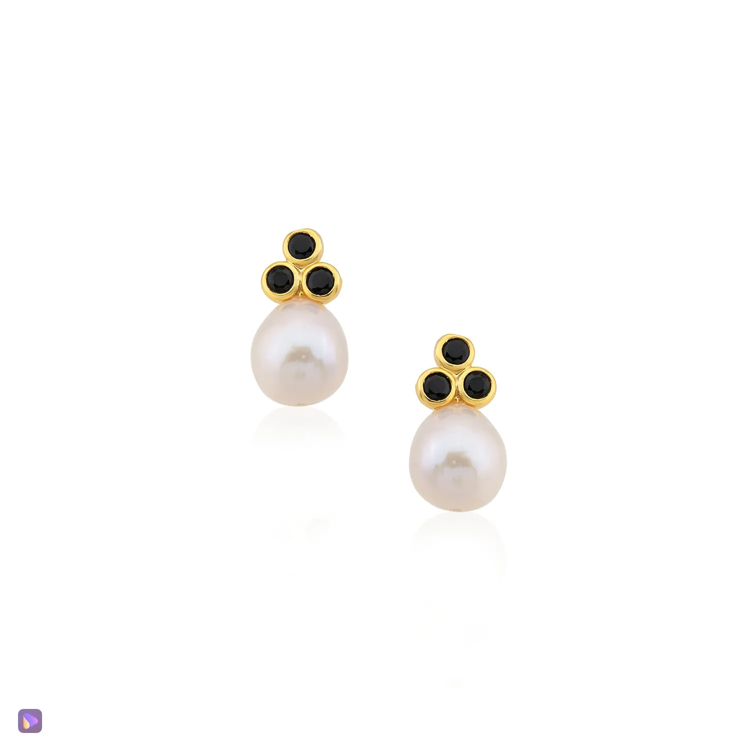 Sarah Triple-Stone Pearl Earrings