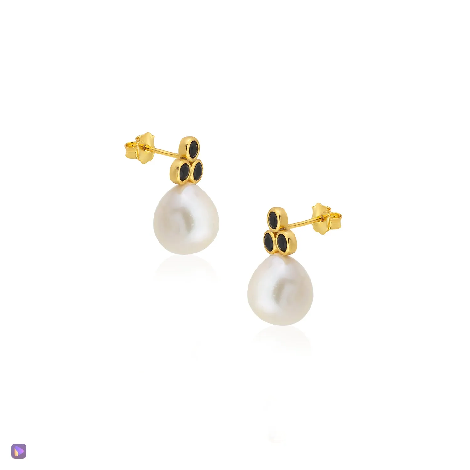 Sarah Triple-Stone Pearl Earrings