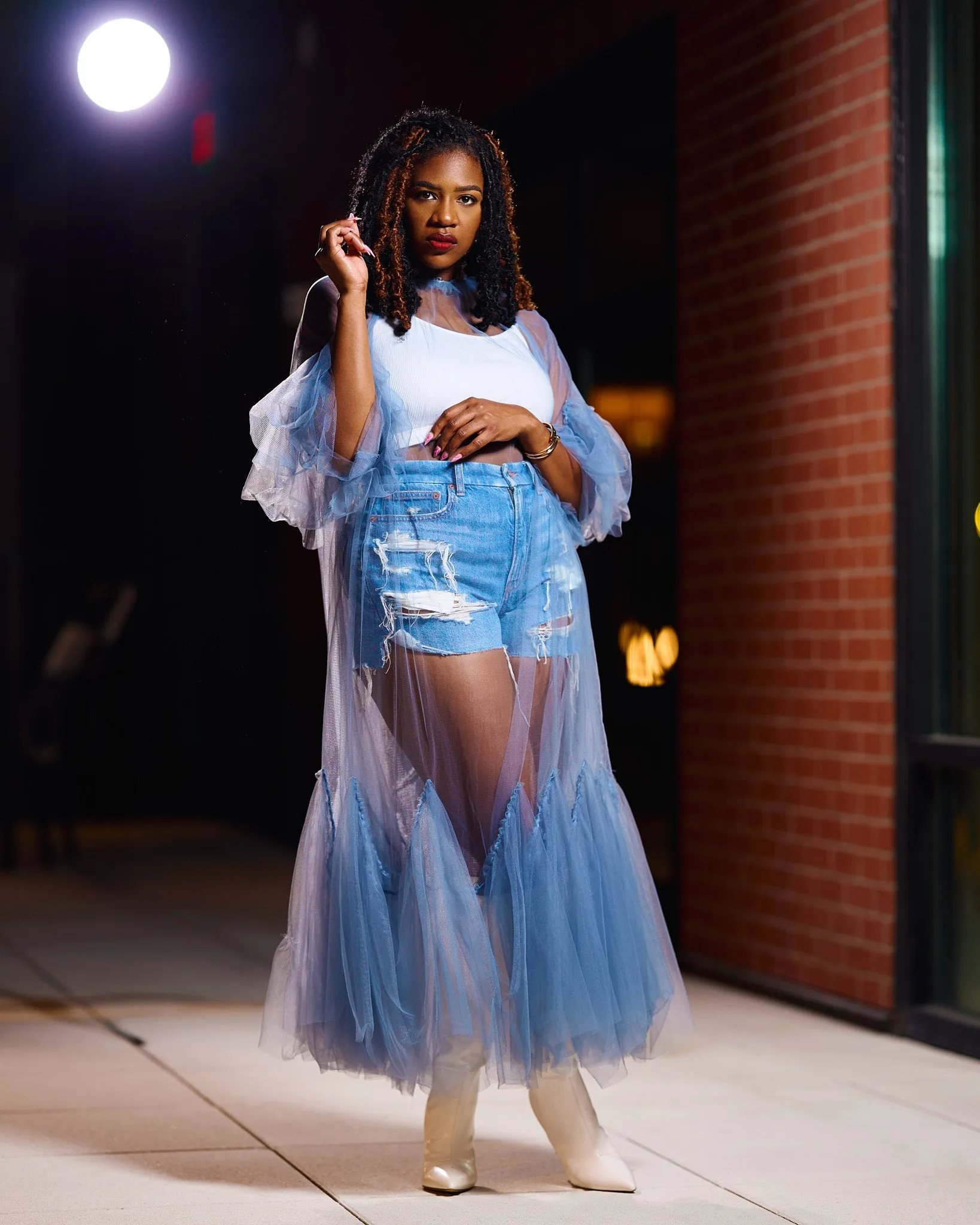 Sheer love |Tulle Overlay Dress | Light Blue
