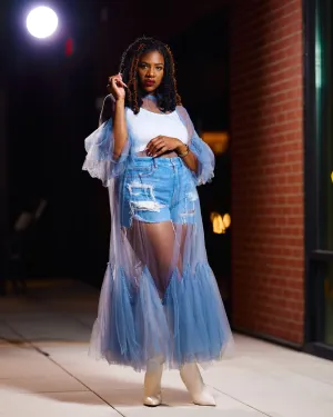 Sheer love |Tulle Overlay Dress | Light Blue