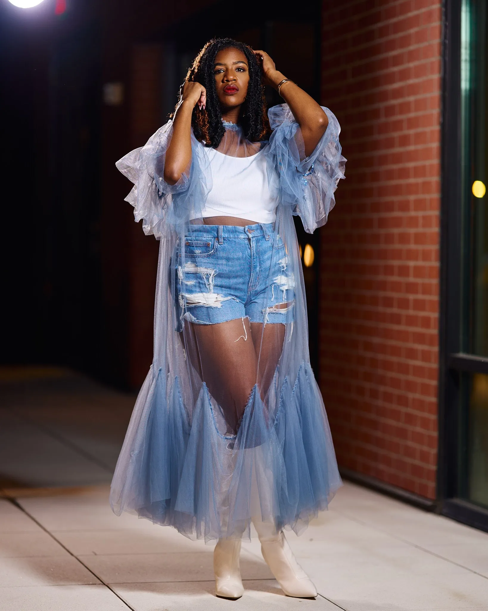Sheer love |Tulle Overlay Dress | Light Blue