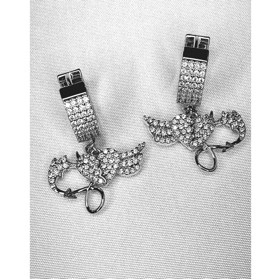 Silver Diamond Heart Cuff Earrings
