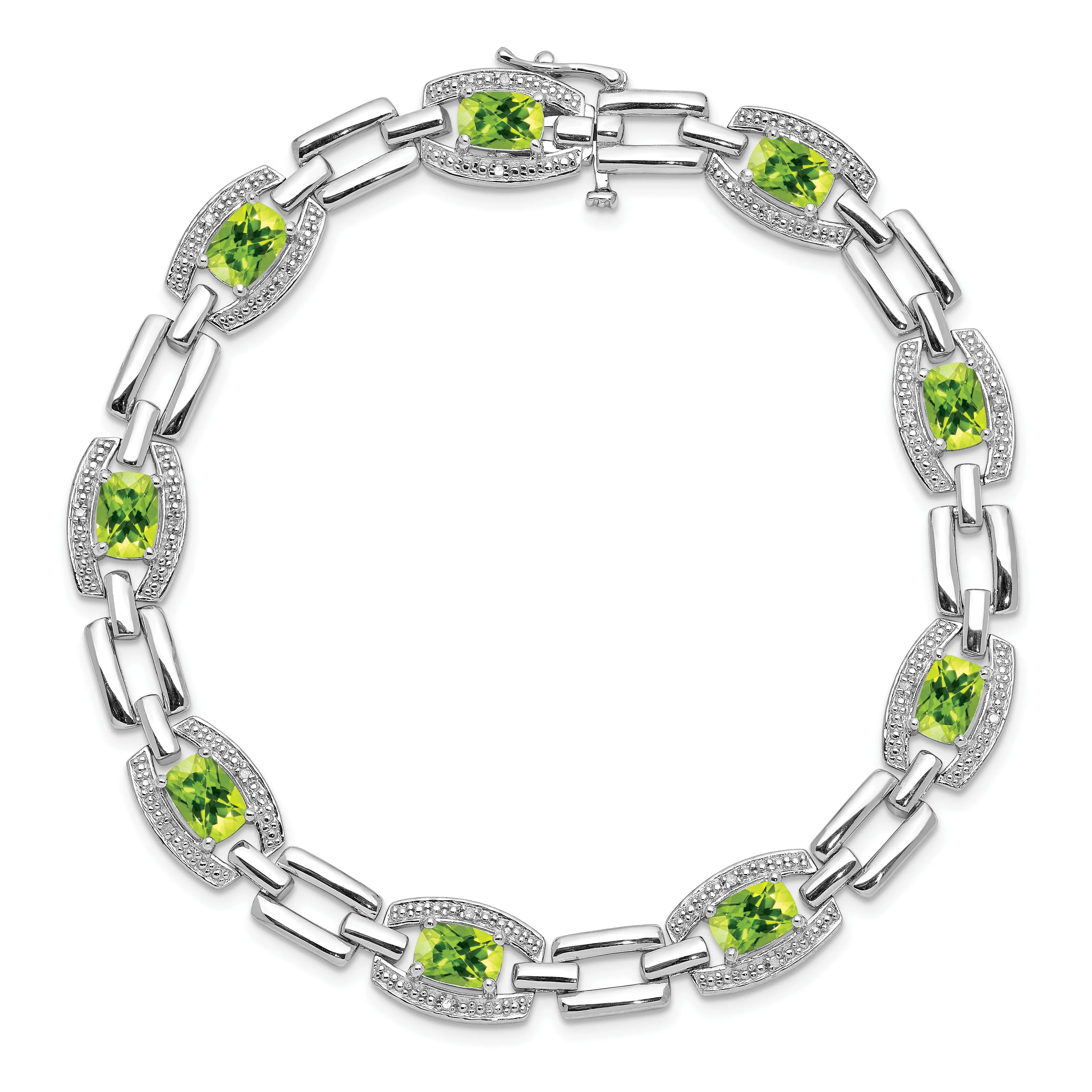 Silver Diamond Peridot Gemstone Bracelet