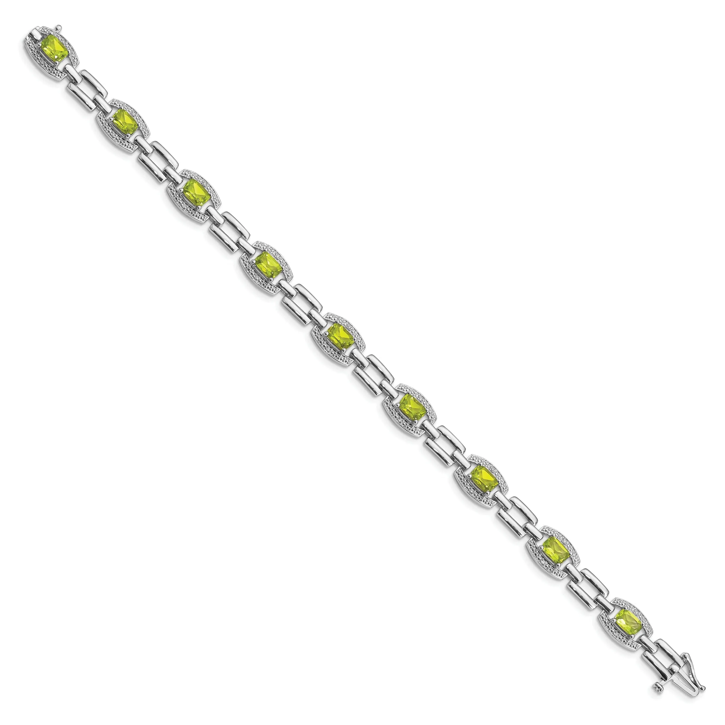 Silver Diamond Peridot Gemstone Bracelet