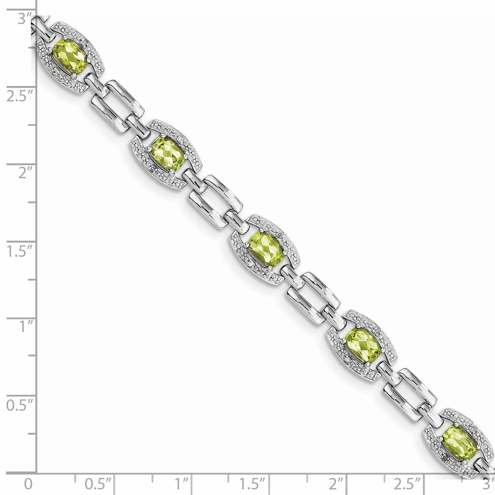 Silver Diamond Peridot Gemstone Bracelet