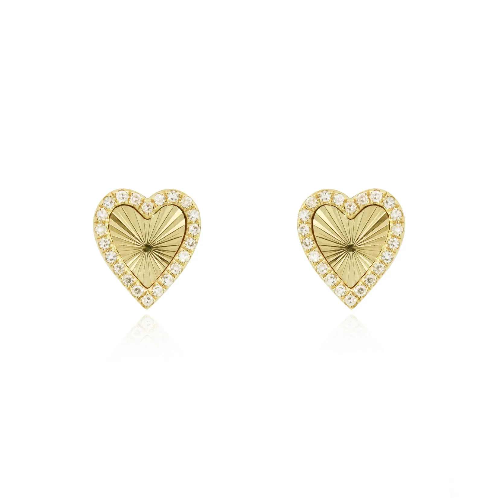 Skinny Fluted Gold Diamond Heart Stud Earring
