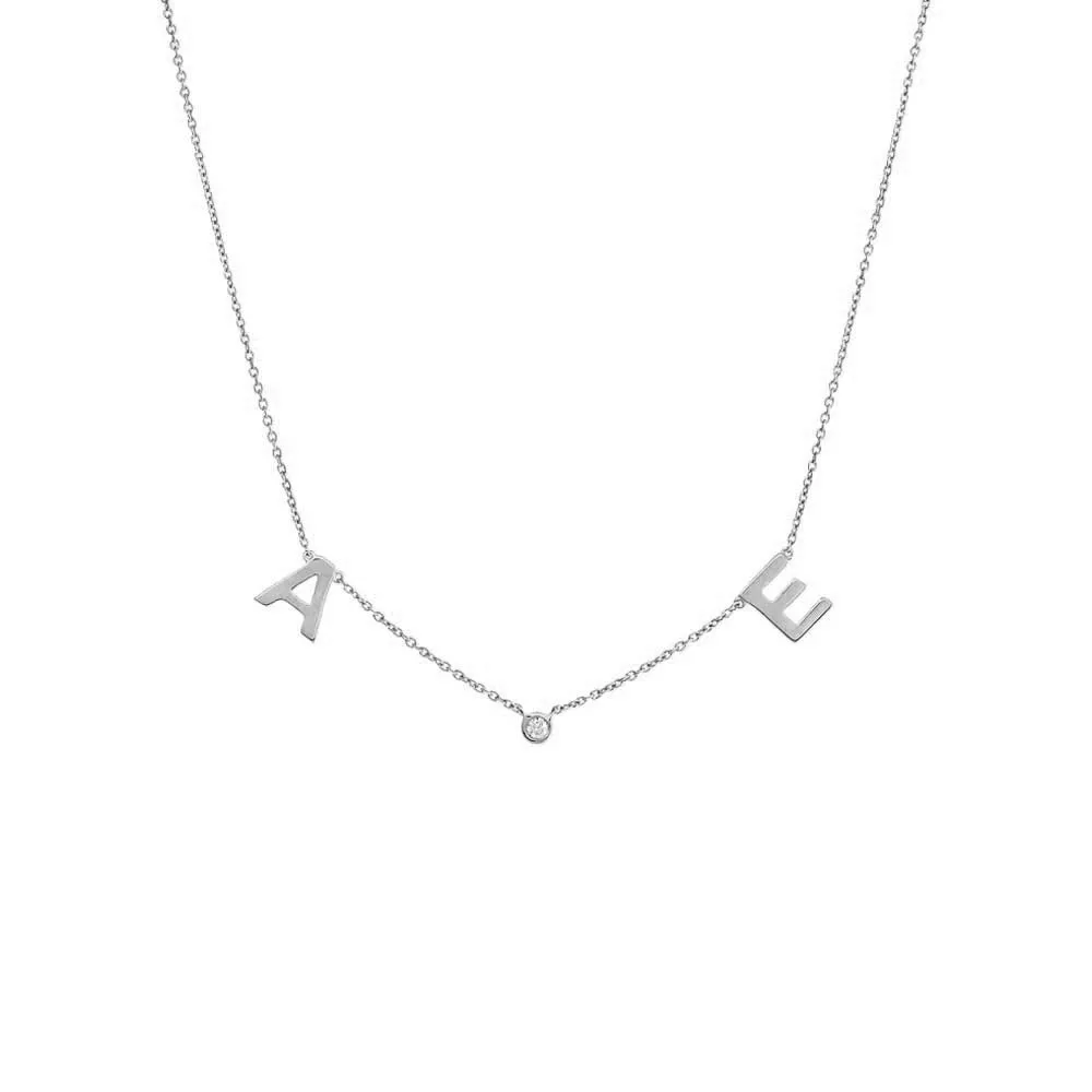 Solid Initial X Diamond Bezel Necklace 14K