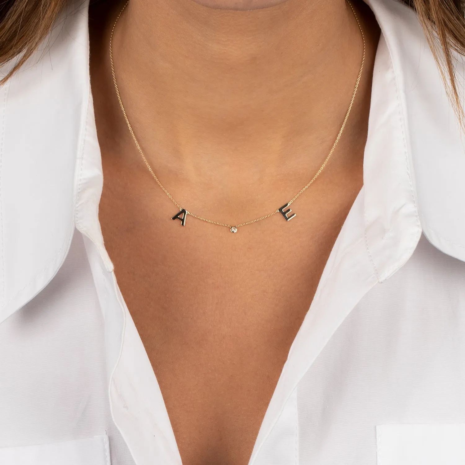 Solid Initial X Diamond Bezel Necklace 14K