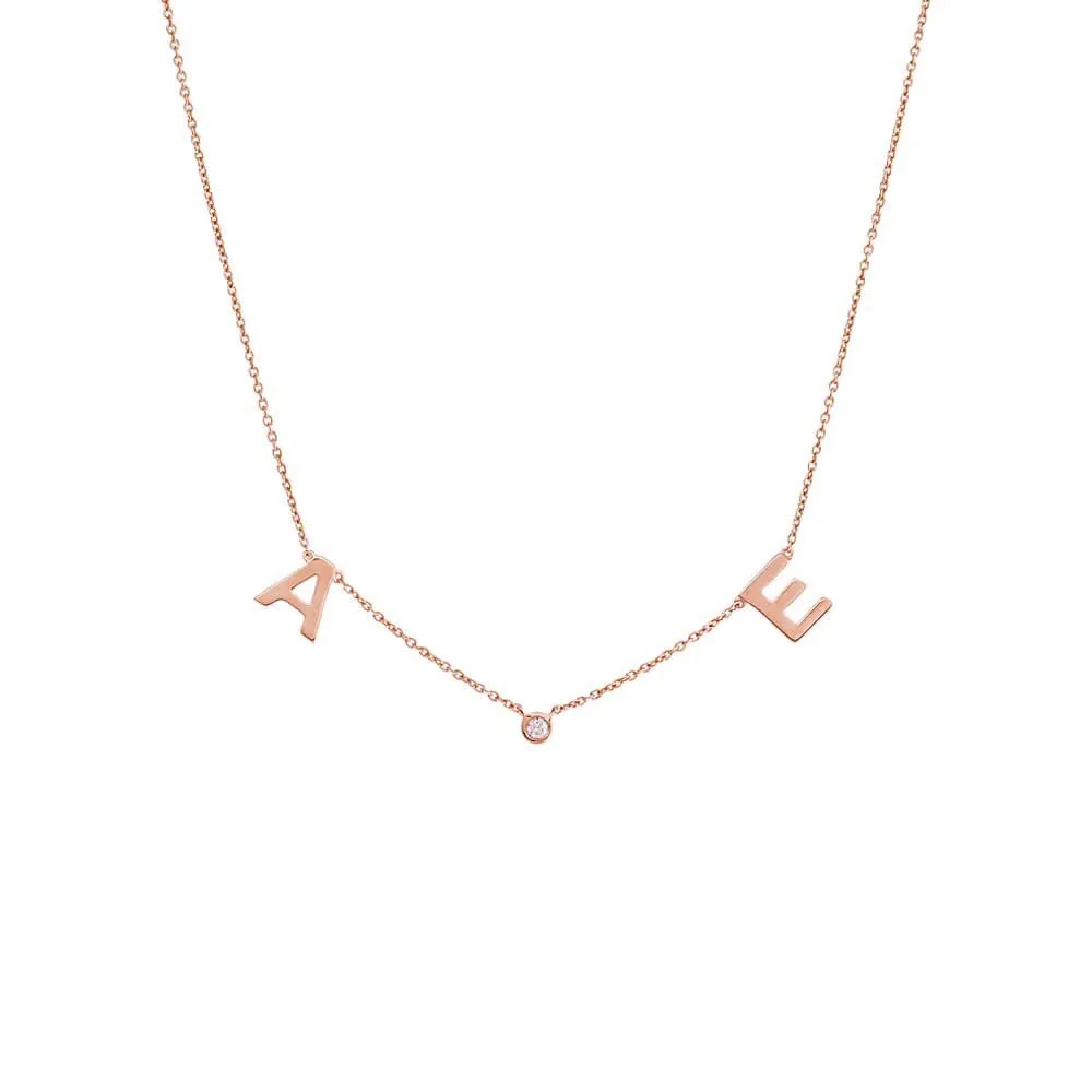Solid Initial X Diamond Bezel Necklace 14K