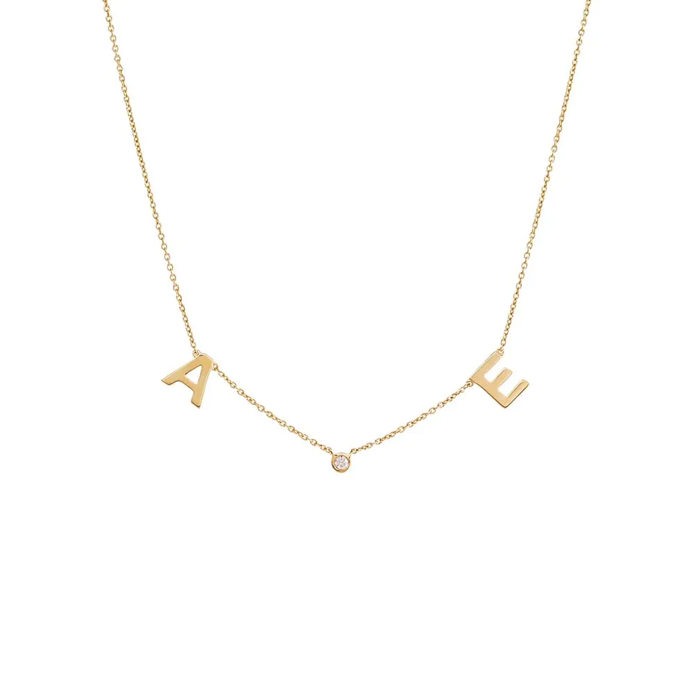 Solid Initial X Diamond Bezel Necklace 14K