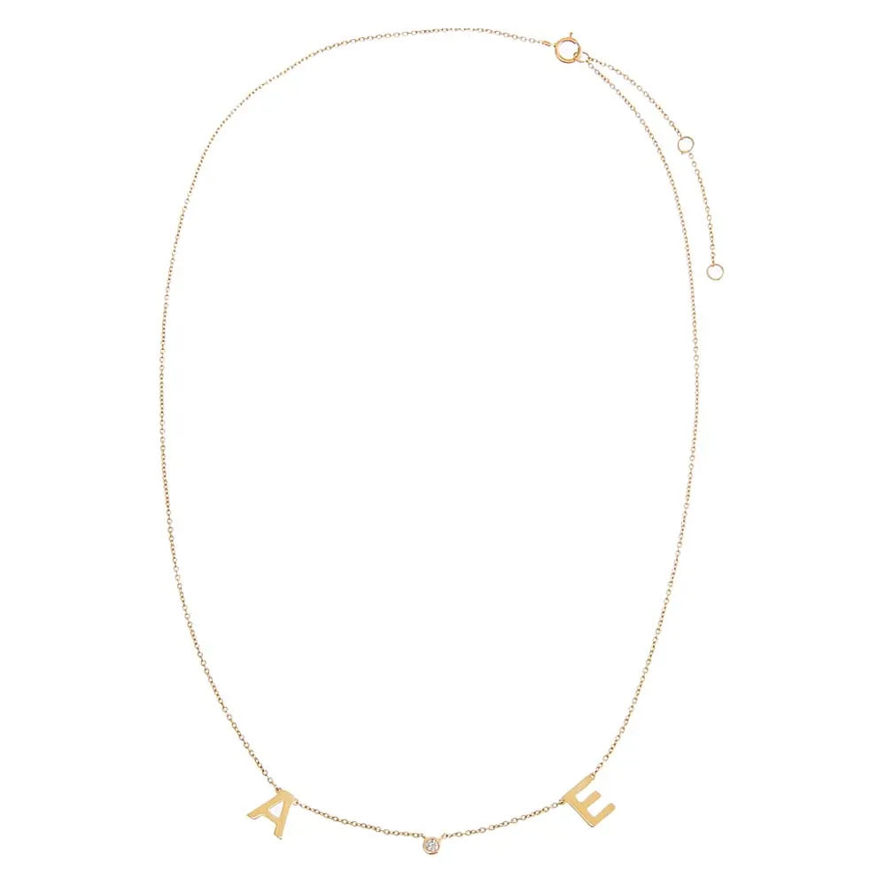 Solid Initial X Diamond Bezel Necklace 14K