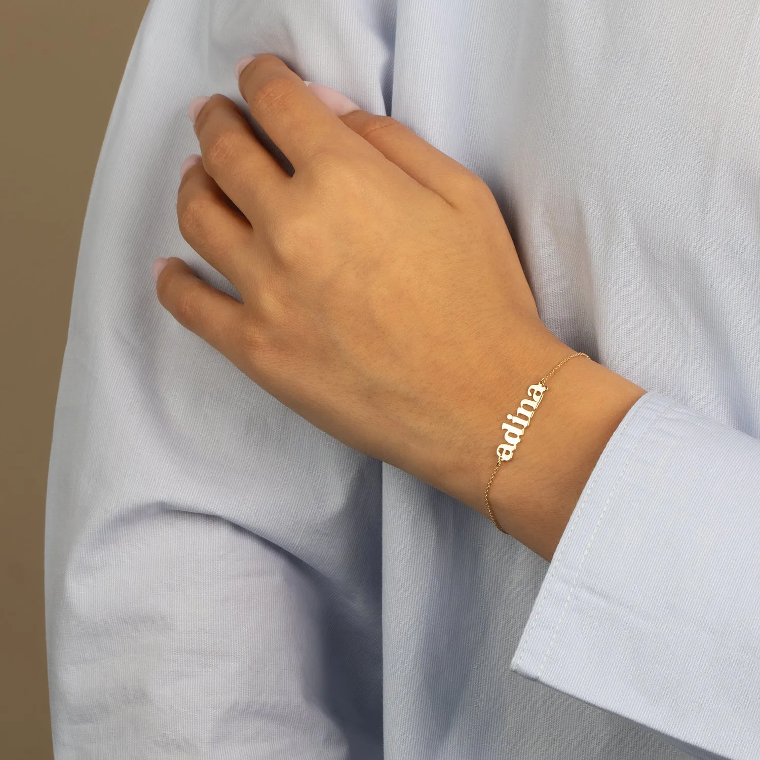 Solid Mini Lowercase Nameplate Bracelet 14K