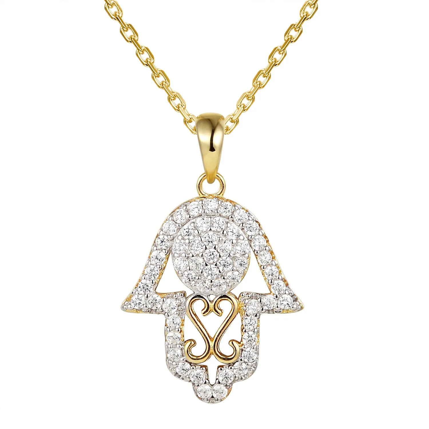 Solitaire Hamsa Hand Mini Designer Pendant 18" Chain