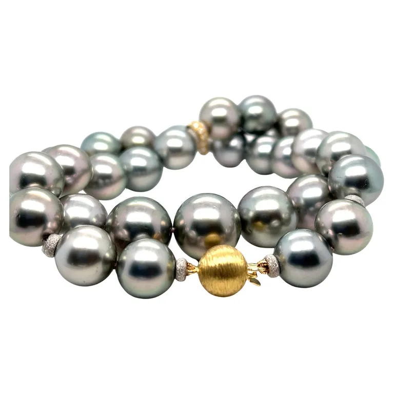 South Sea Pearl Necklace with 18k Yellow Gold and Diamond Rondels, 19 Inches