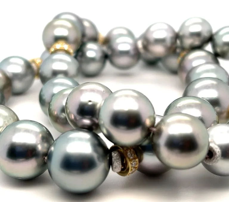South Sea Pearl Necklace with 18k Yellow Gold and Diamond Rondels, 19 Inches