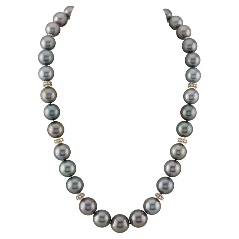 South Sea Pearl Necklace with 18k Yellow Gold and Diamond Rondels, 19 Inches