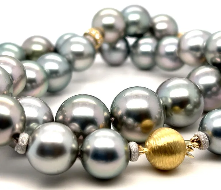South Sea Pearl Necklace with 18k Yellow Gold and Diamond Rondels, 19 Inches