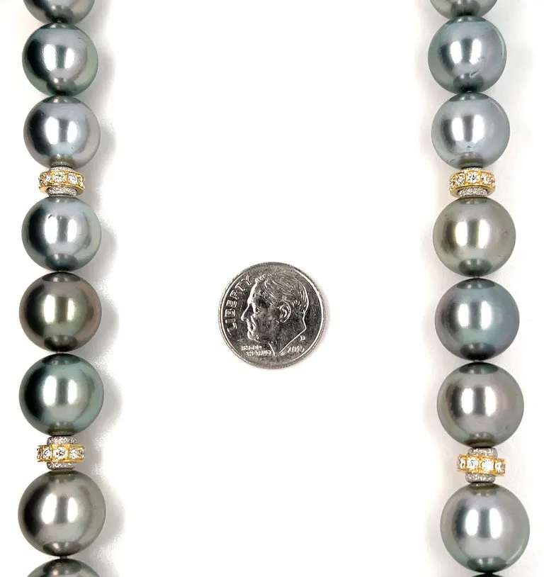 South Sea Pearl Necklace with 18k Yellow Gold and Diamond Rondels, 19 Inches