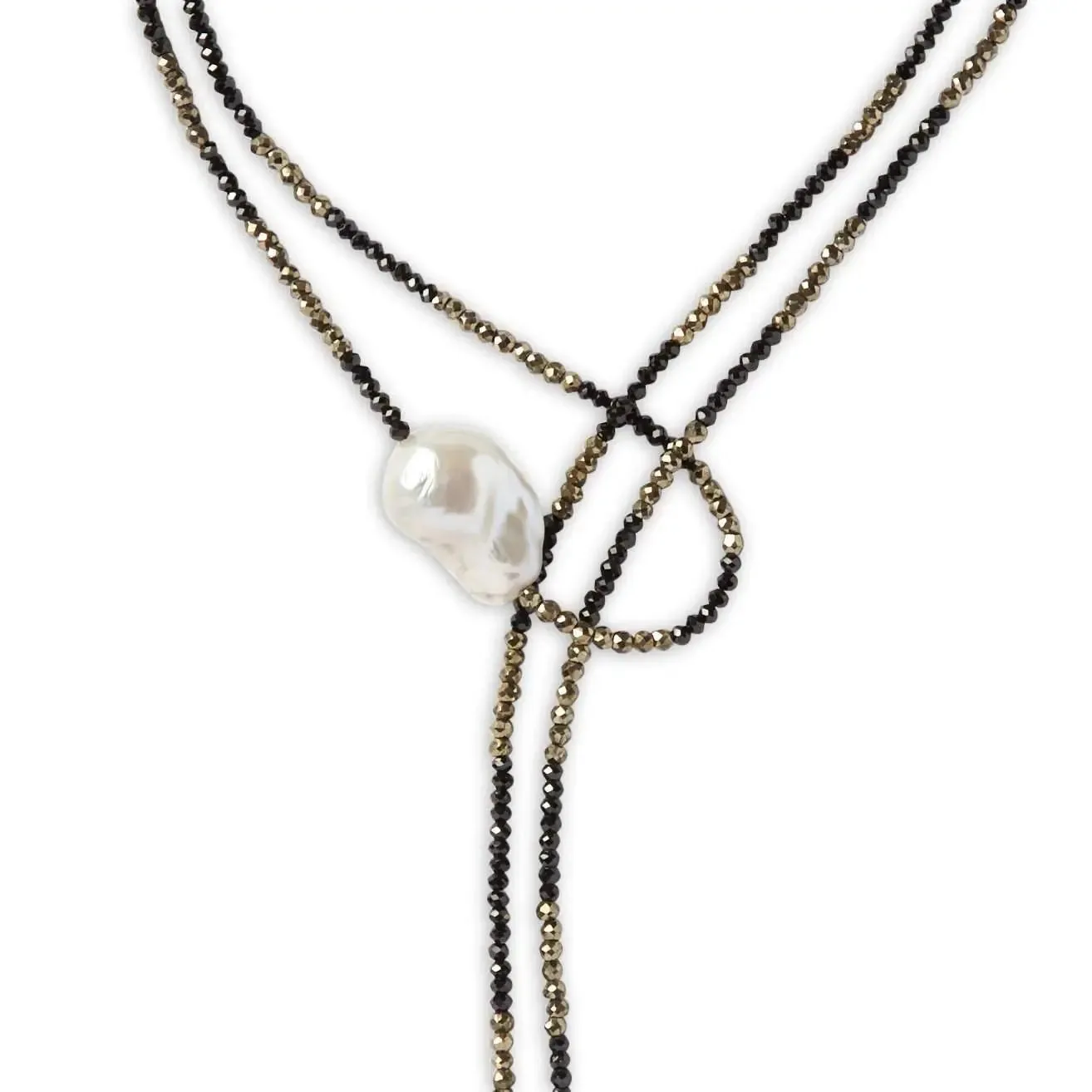 Spinel and Pyrite Ombre Triple Pearl Classic Gemstone Lariat