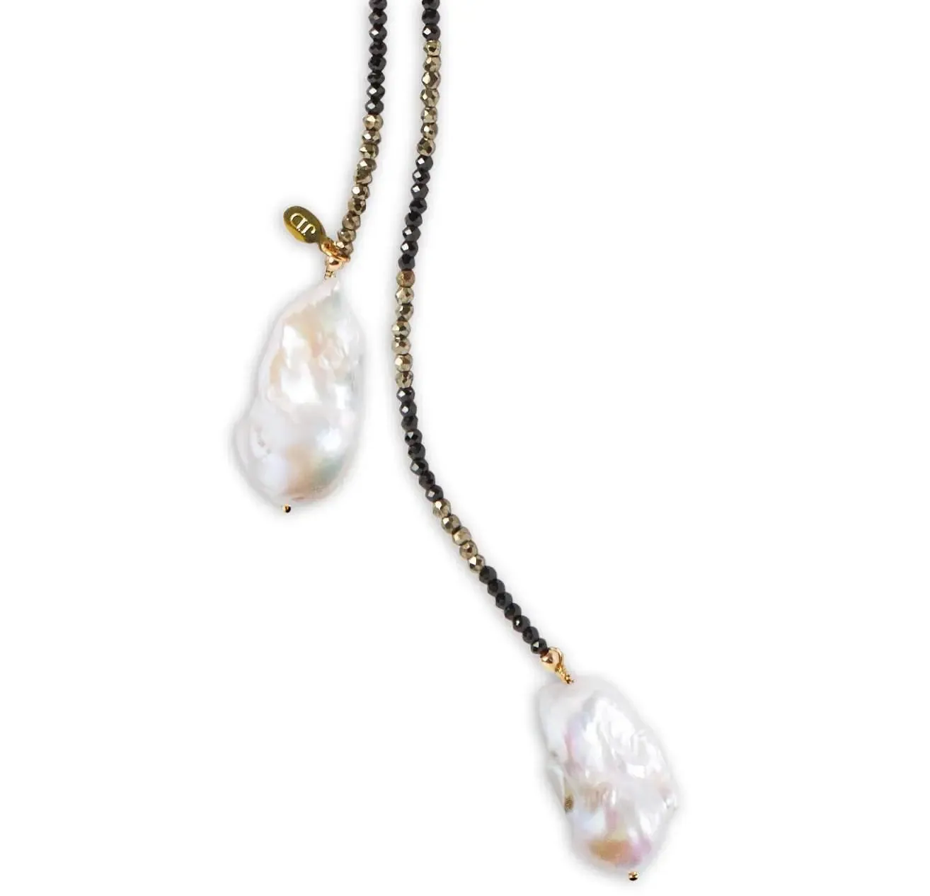 Spinel and Pyrite Ombre Triple Pearl Classic Gemstone Lariat