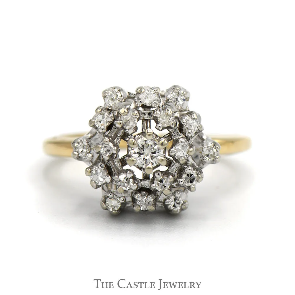 Starburst .35cttw Diamond Cluster Ring in 14k Yellow Gold