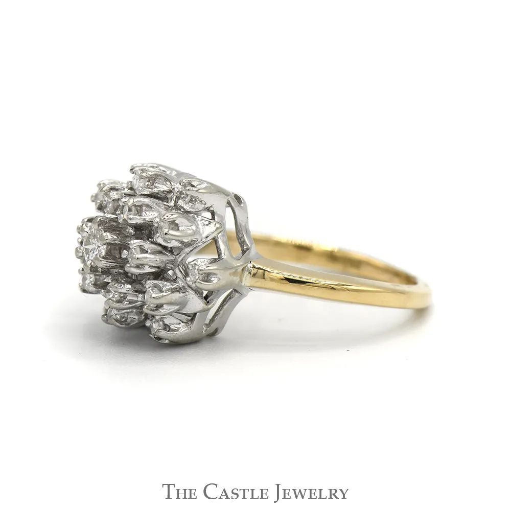Starburst .35cttw Diamond Cluster Ring in 14k Yellow Gold