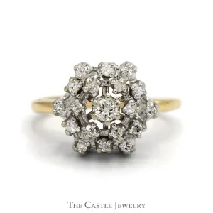 Starburst .35cttw Diamond Cluster Ring in 14k Yellow Gold