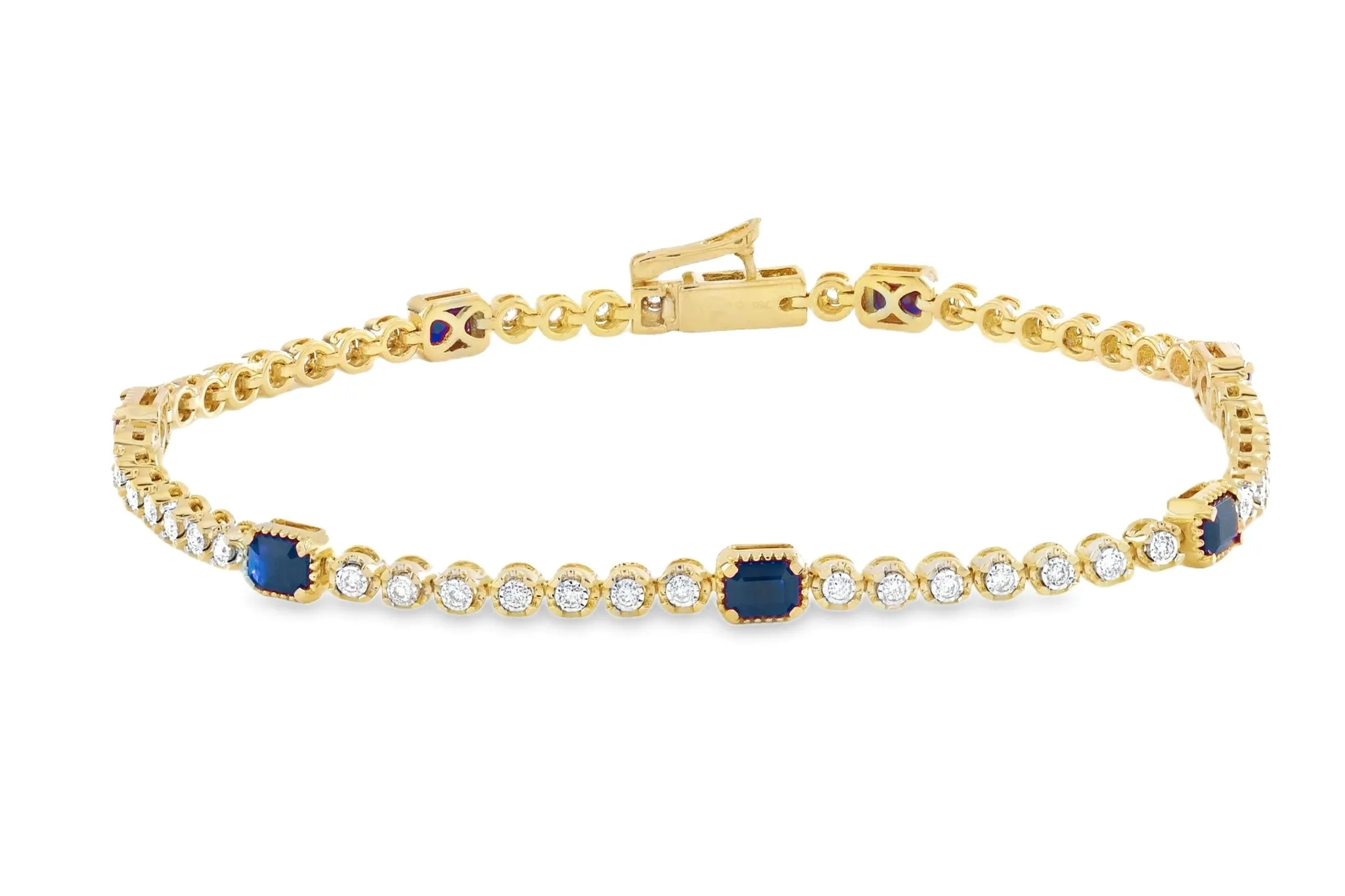 Station Step Cut Rectangular Color Stone And Diamond Tennis Bracelet