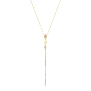 Stationed Gold And Diamond Oval Bar Lariat Necklace