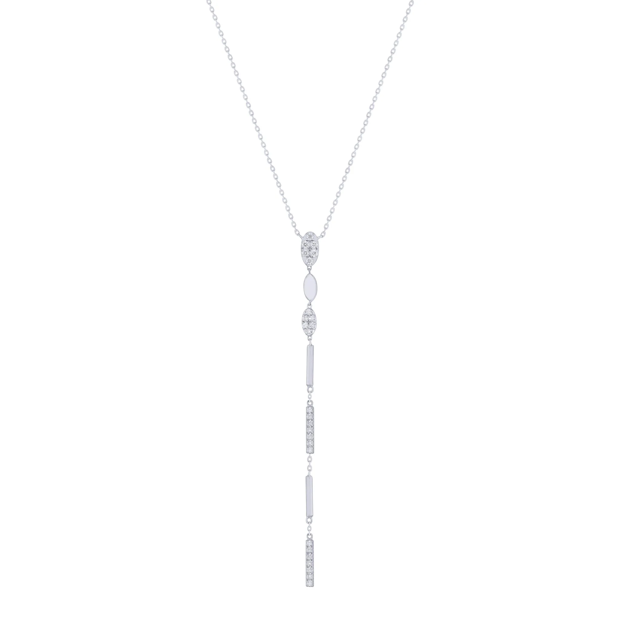 Stationed Gold And Diamond Oval Bar Lariat Necklace