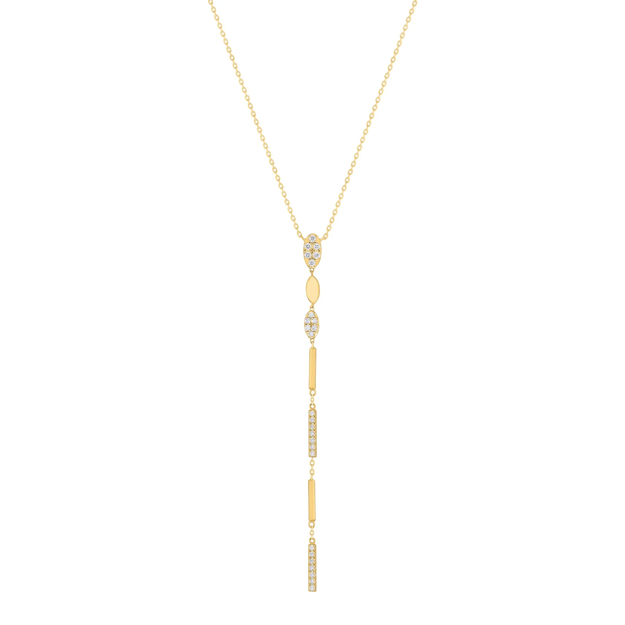 Stationed Gold And Diamond Oval Bar Lariat Necklace