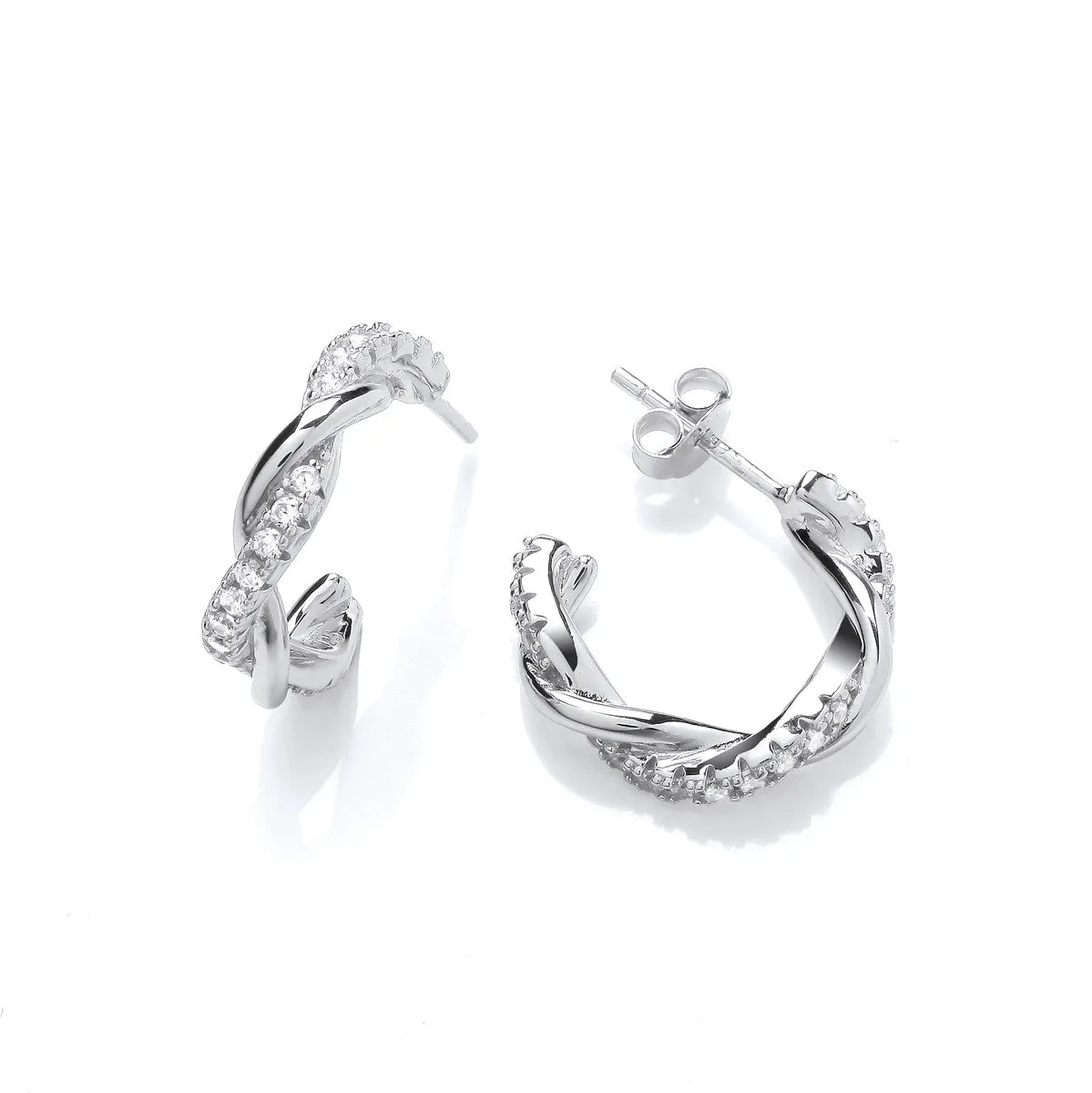 Sterling Silver & Cubic Zirconia 13mm Twist Hoop Earrings