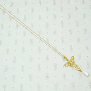 Stunning Krementz Gold & Pearl Lavalier Pendant
