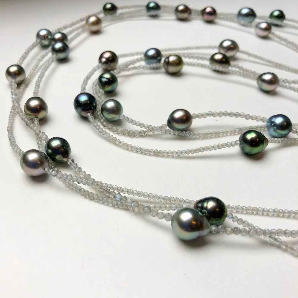 Tahitian & Labradorite 3 Strand Necklace
