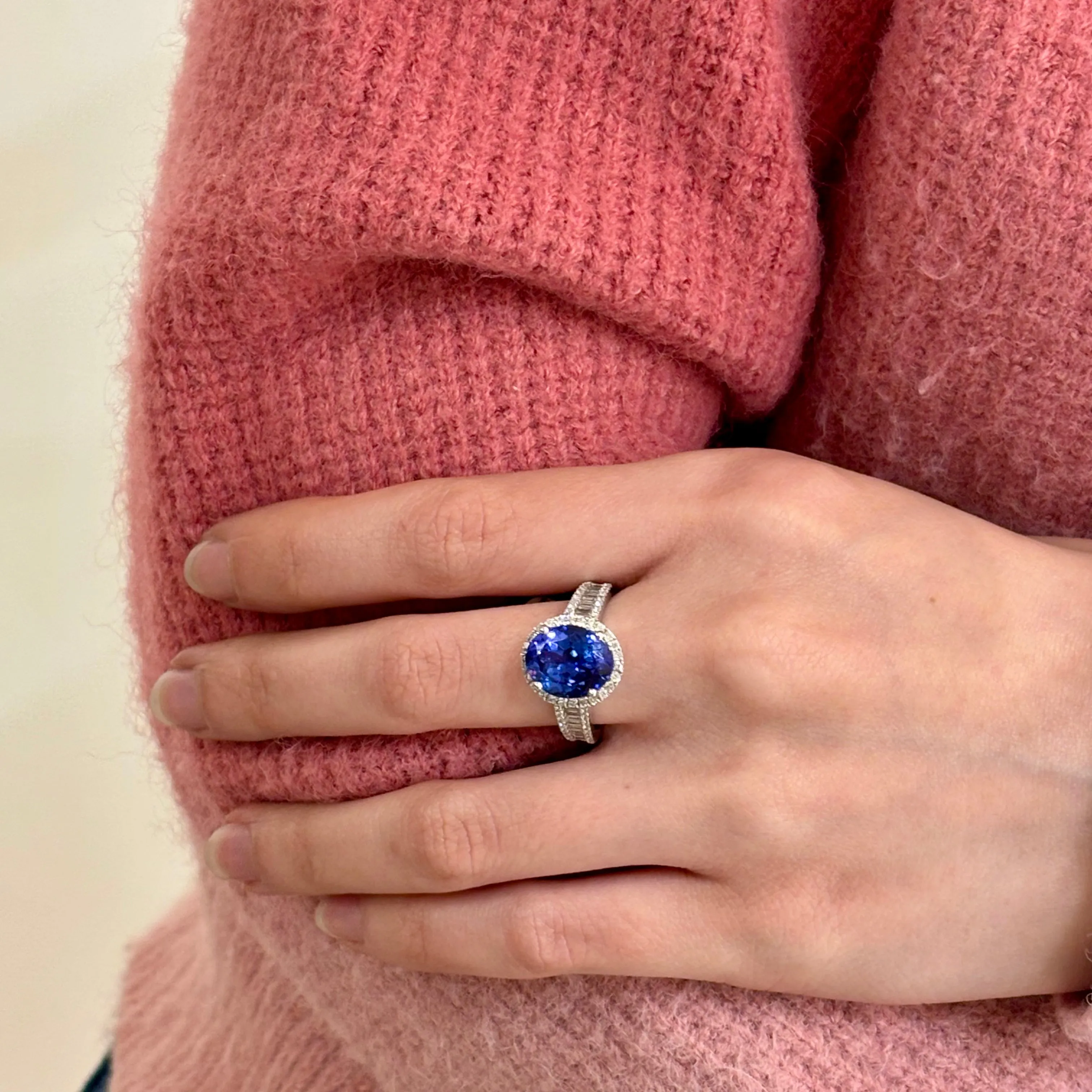 Tanzanite Diamond Halo Ring In 18k