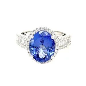 Tanzanite Diamond Halo Ring In 18k