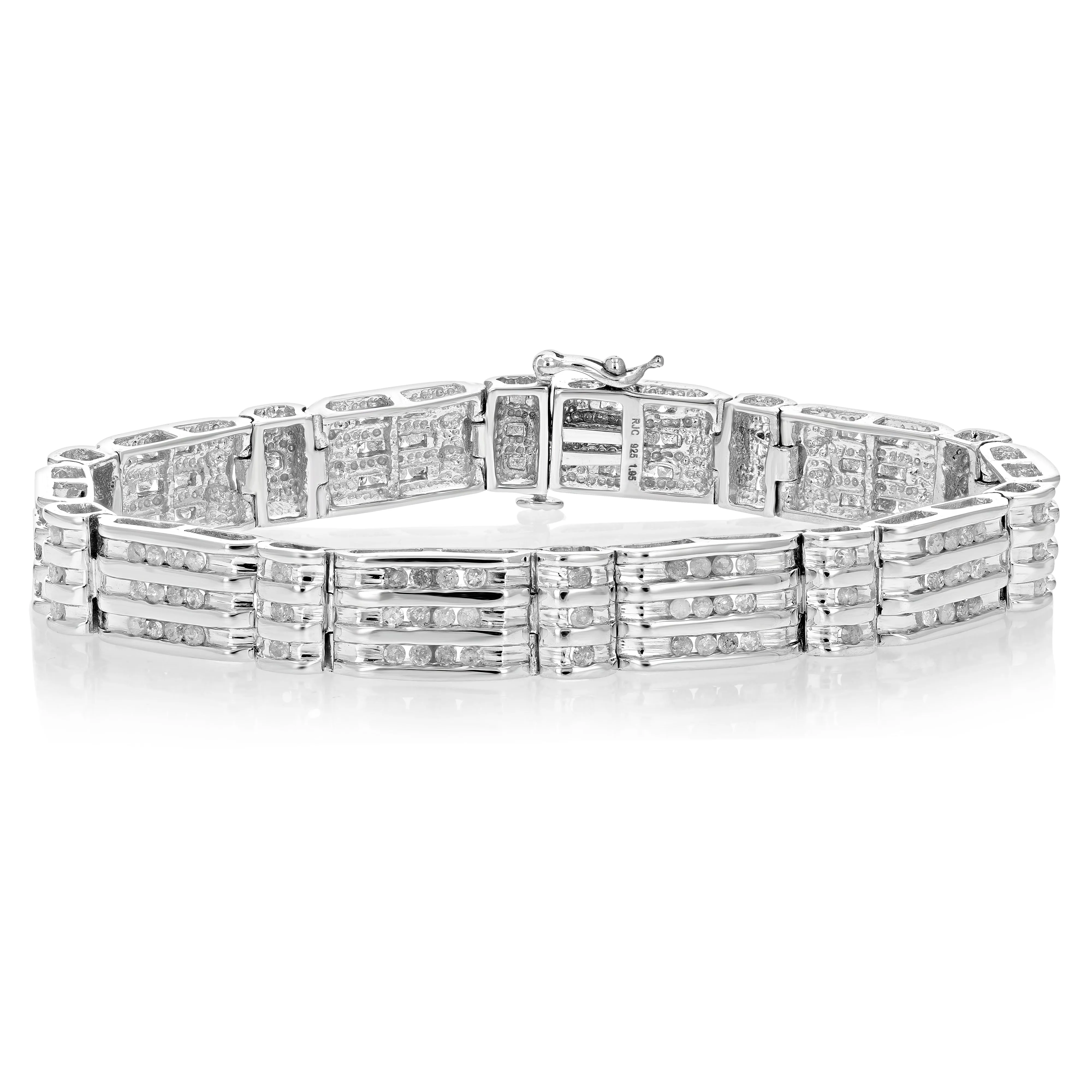 Three Row Station Diamond Tennis Bracelet in Sterling Silver