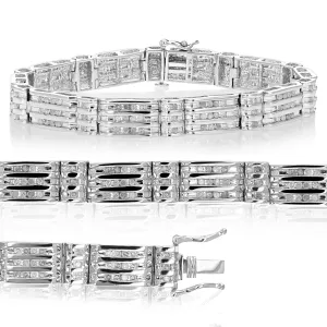 Three Row Station Diamond Tennis Bracelet in Sterling Silver