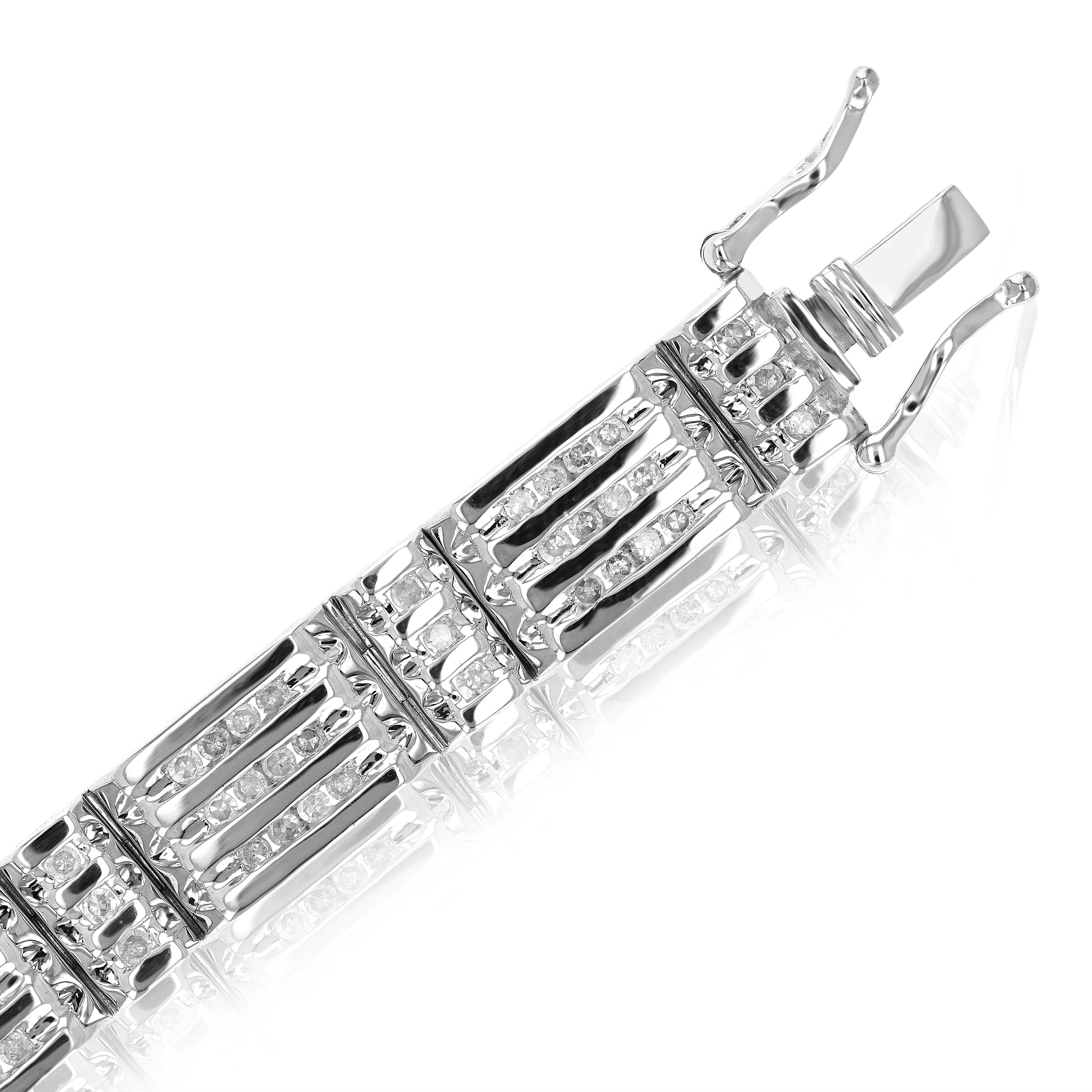 Three Row Station Diamond Tennis Bracelet in Sterling Silver