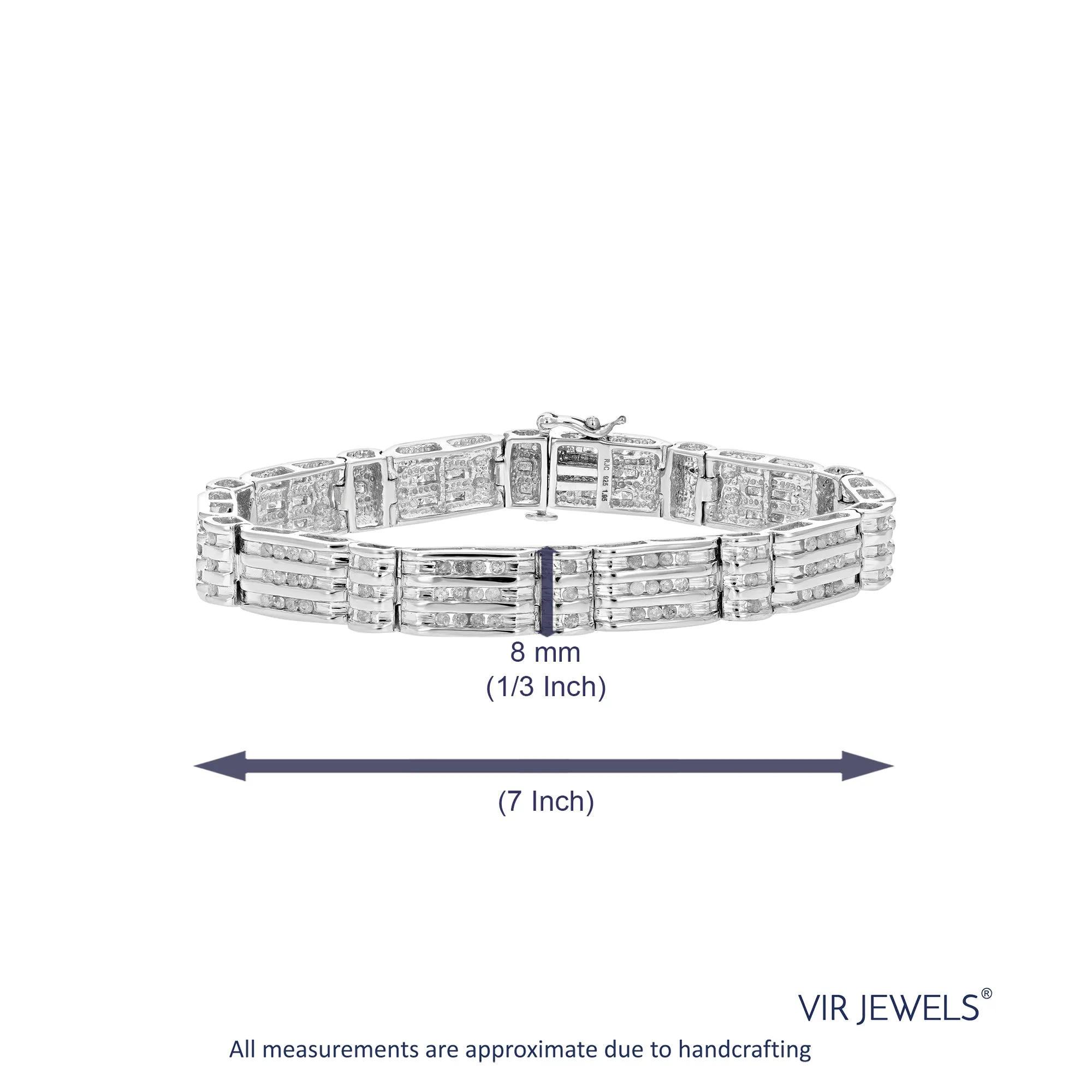 Three Row Station Diamond Tennis Bracelet in Sterling Silver