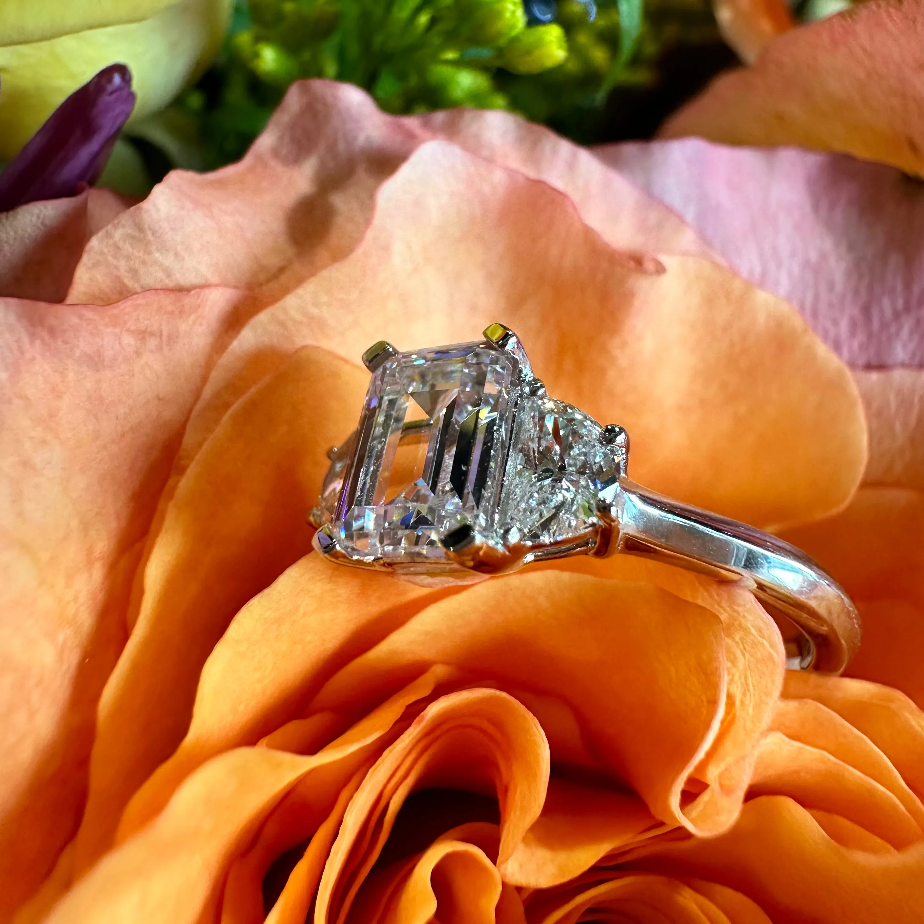 Three Stone Half Moon Semi Mount 14K White Gold Engagement Ring