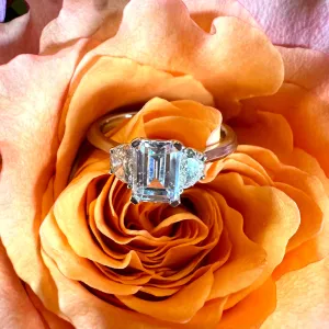 Three Stone Half Moon Semi Mount 14K White Gold Engagement Ring
