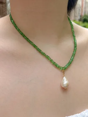 Tsavorite and Baroque Pearl Necklace