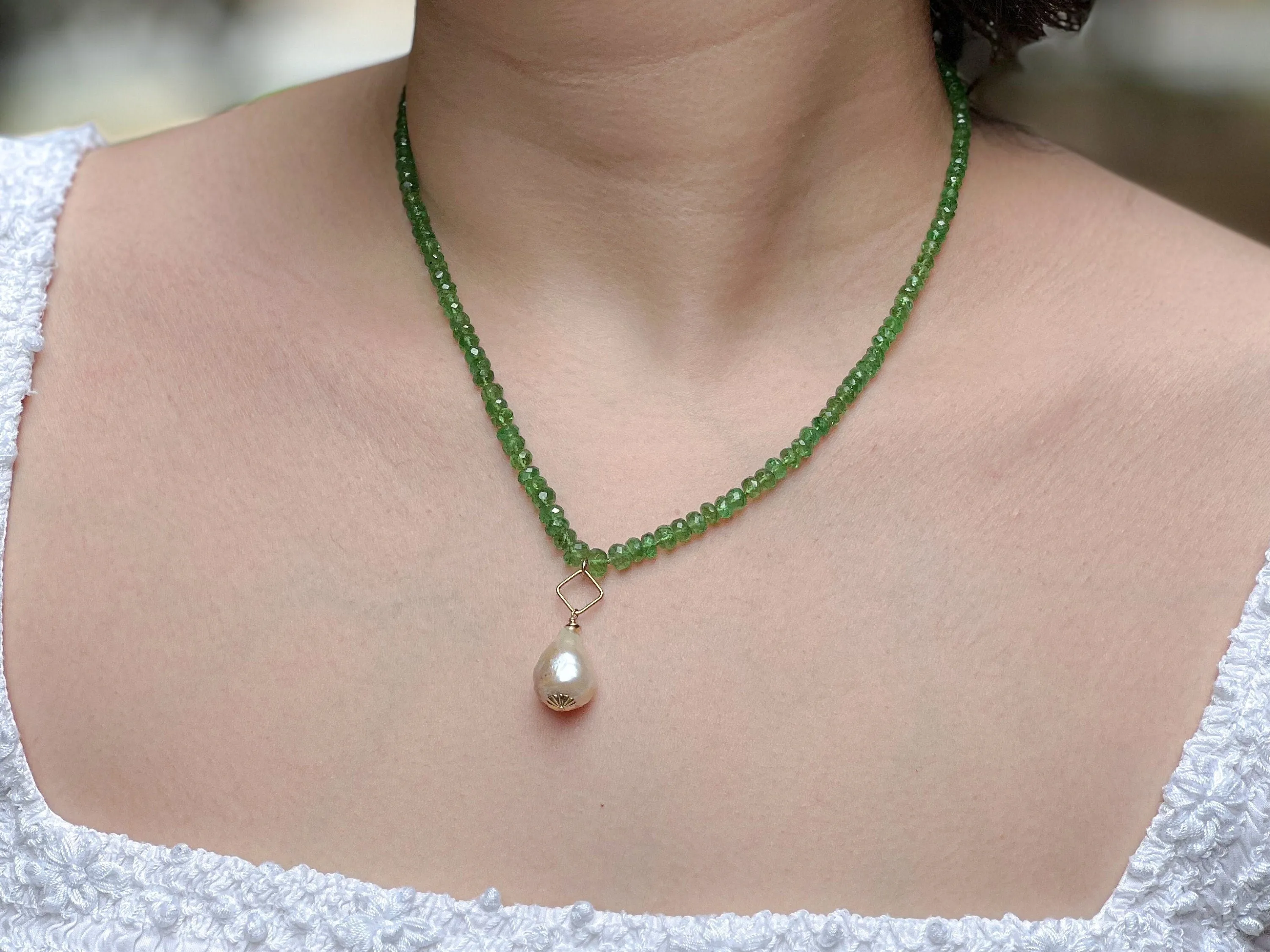 Tsavorite and Baroque Pearl Necklace
