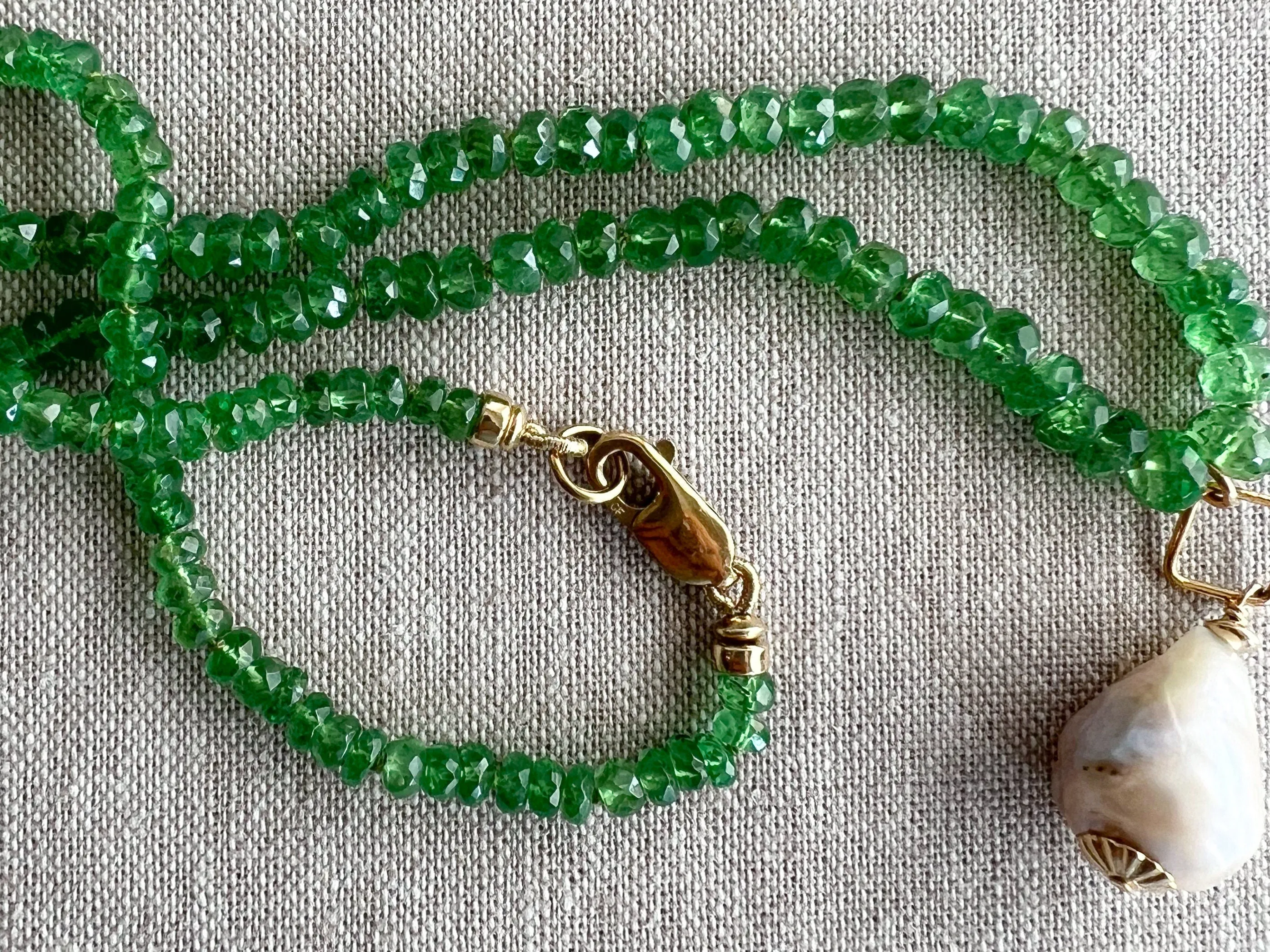 Tsavorite and Baroque Pearl Necklace
