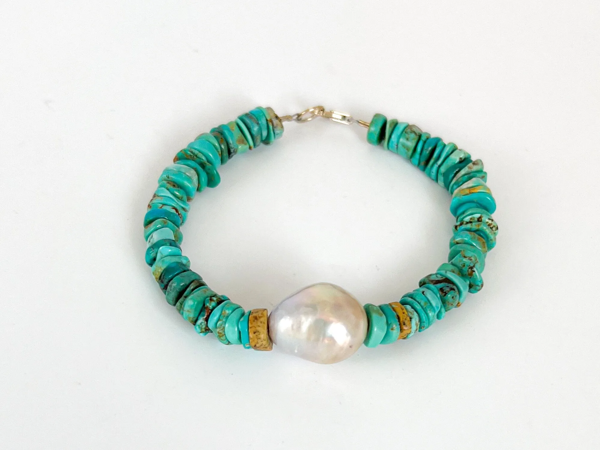 Turquoise Heishi and Baroque Pearl Bracelet