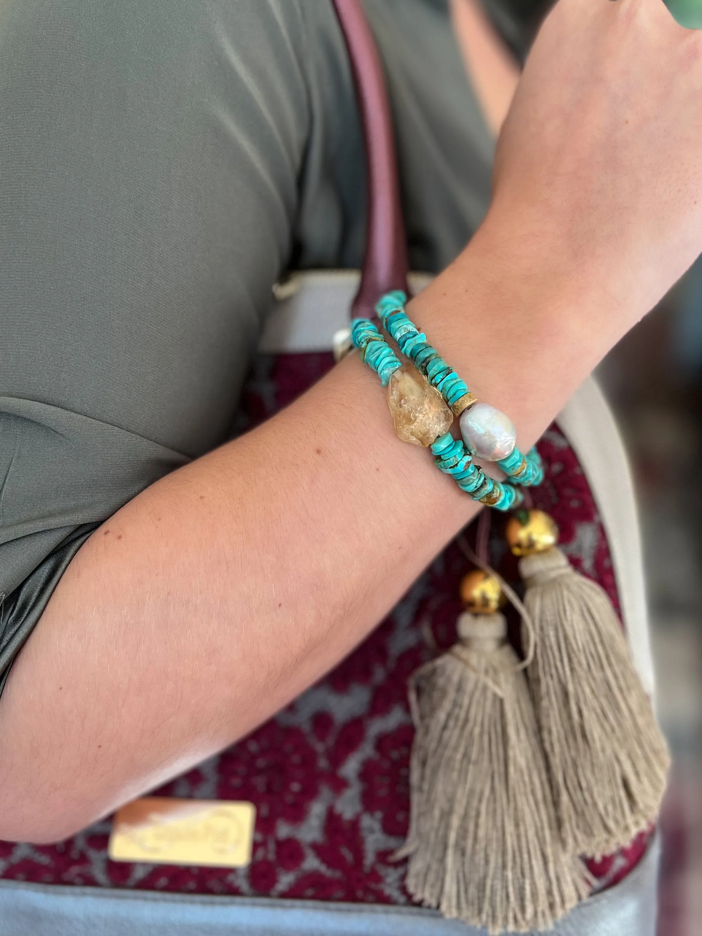 Turquoise Heishi and Baroque Pearl Bracelet